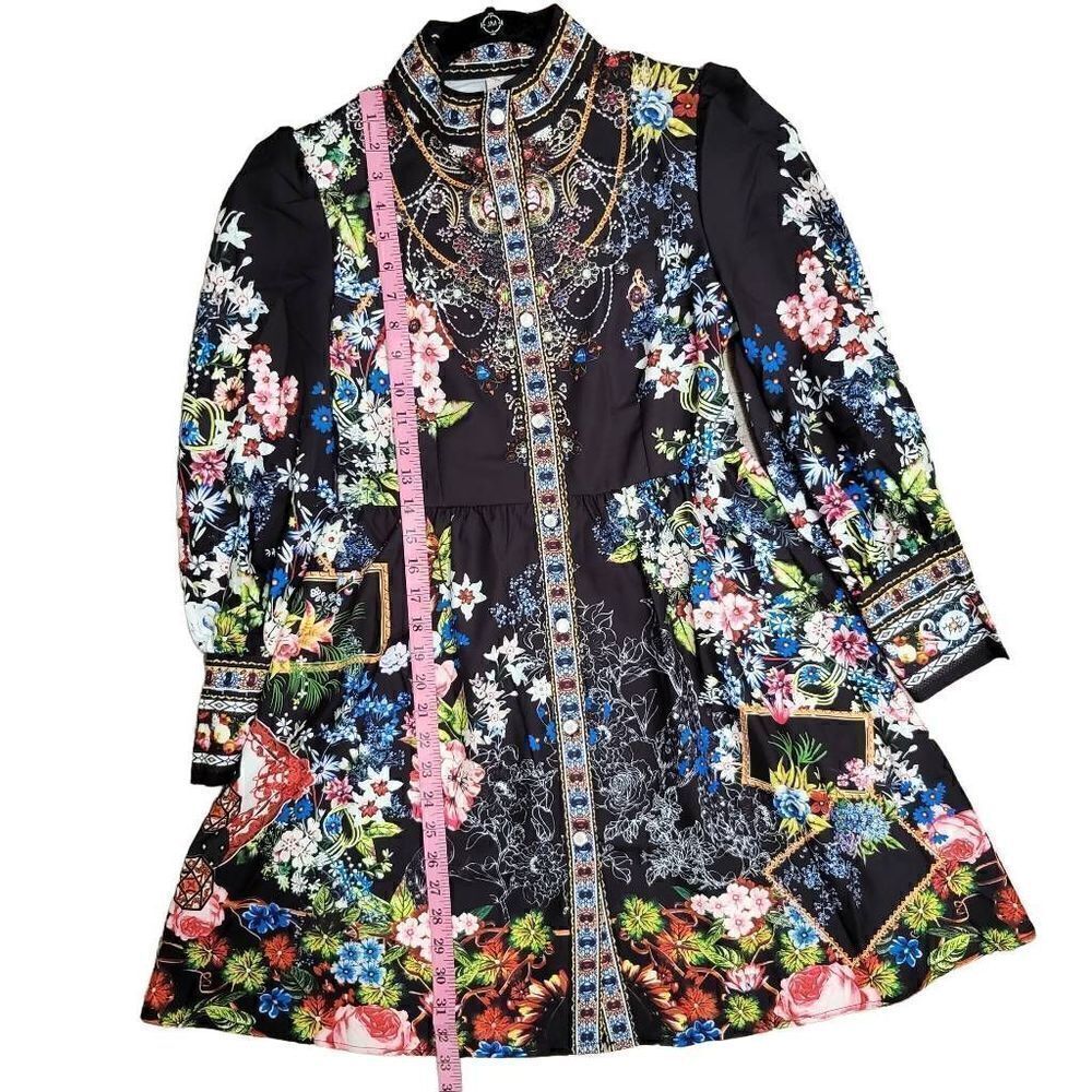 Floral Printed Mock Neck Long Sleeve Button Casual Shirt Dress - Picture 8 of 12